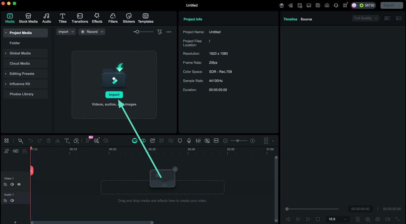 Open Filmora and import video