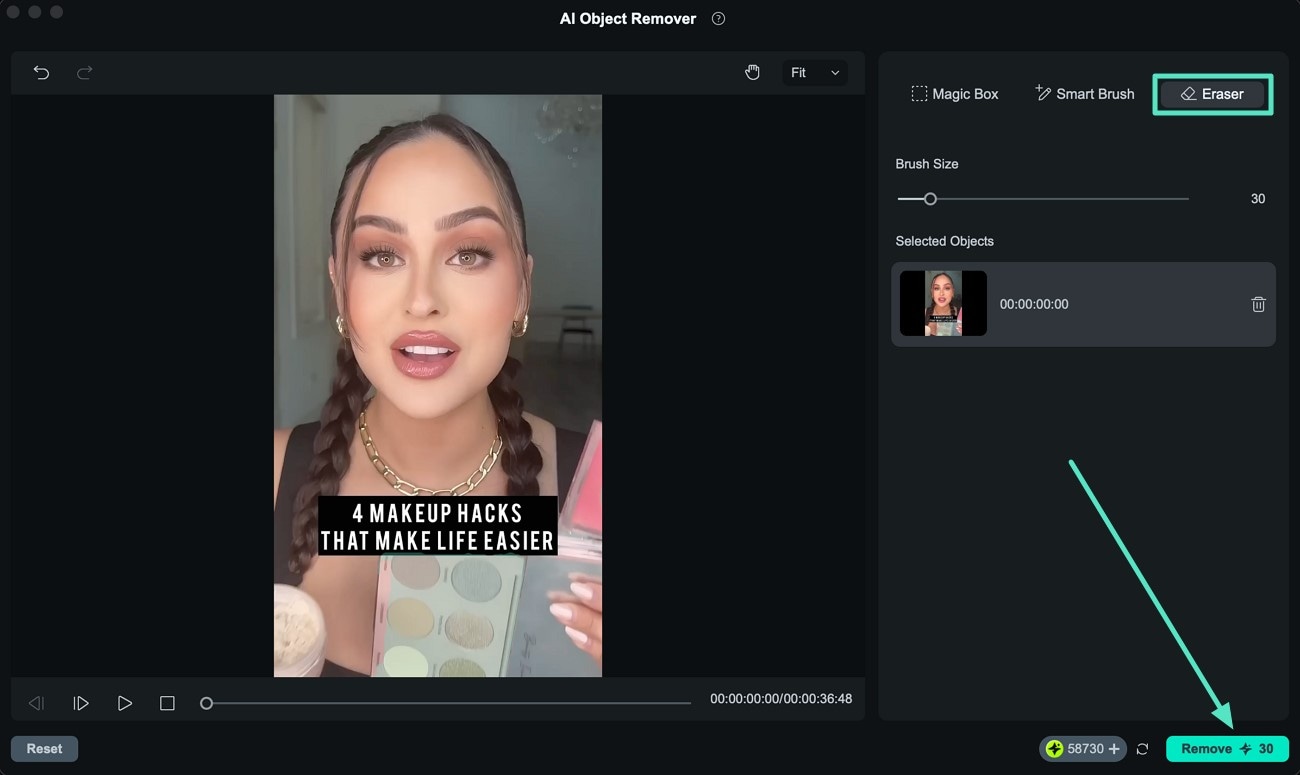 Remove selection with eraser and click Remove