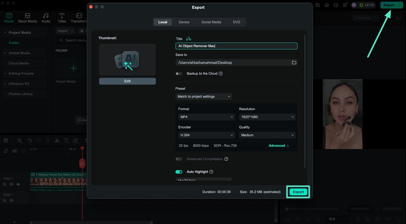 Review results and press Export