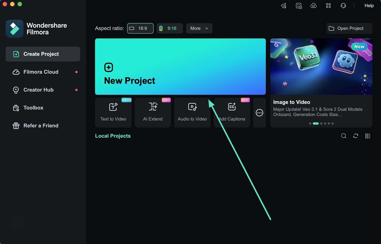 start new project filmora mac