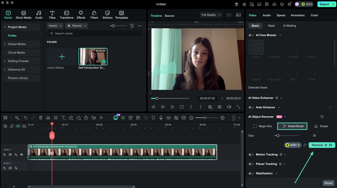 use smart brush to remove object