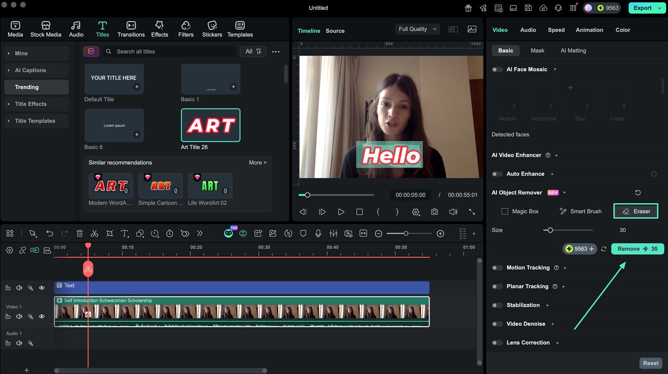select eraser tool to remove subtitles