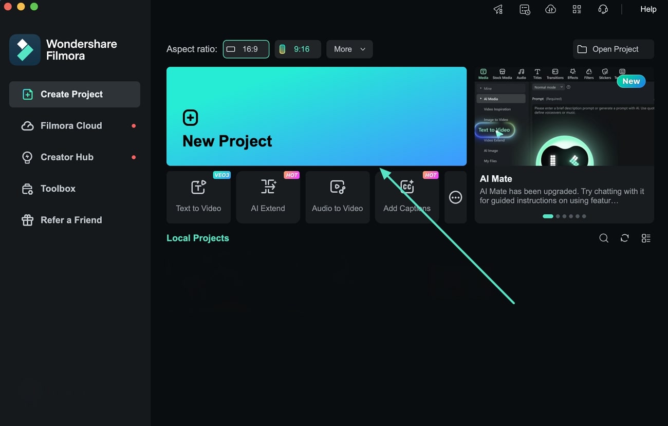 create new filmora project