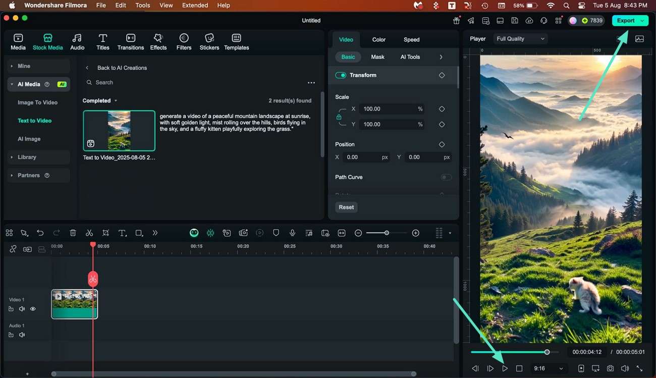review generated video and export