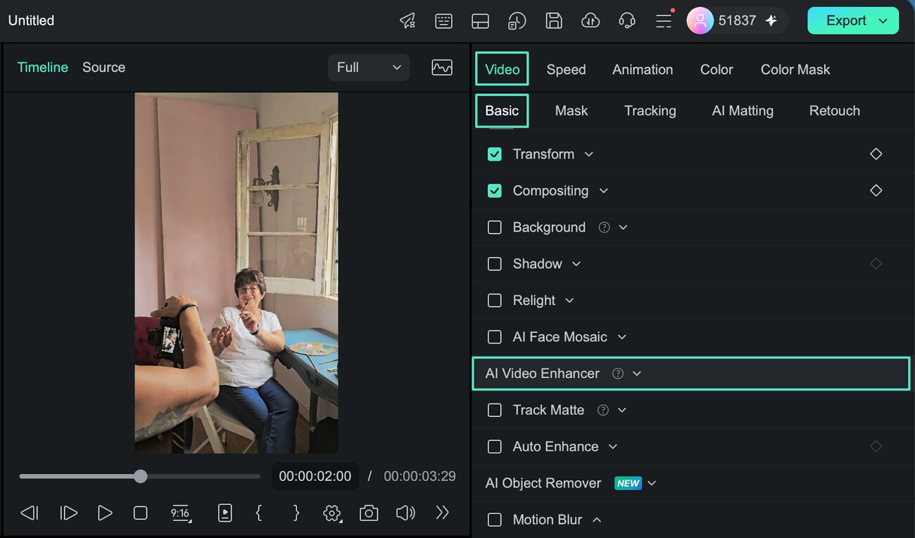 locate filmora enhancement controls