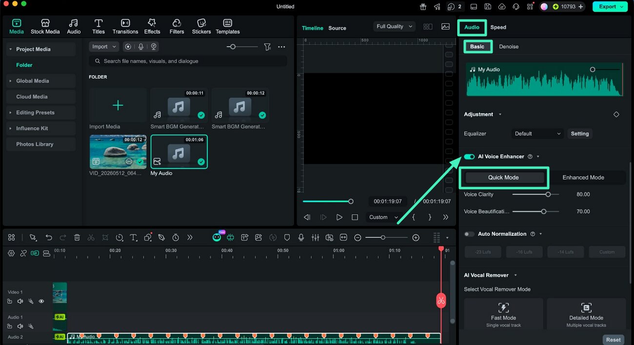enable quick mode voice enhancer