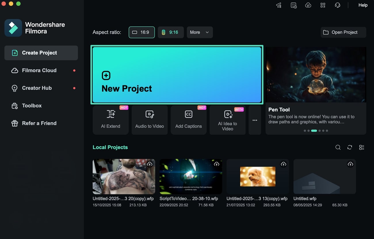 open new filmora project