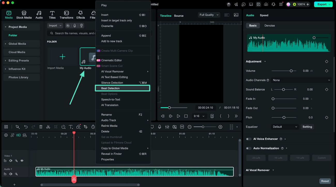 enable beat detection on audio file