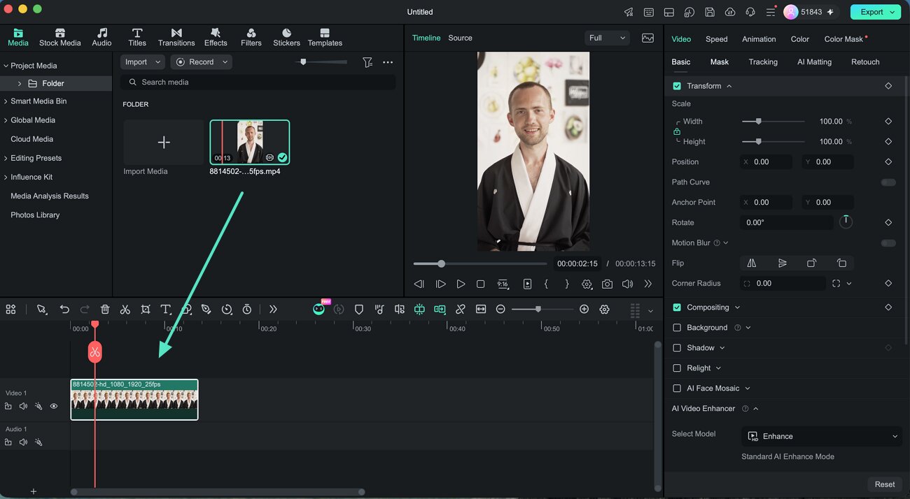 Add the video clip to the timeline