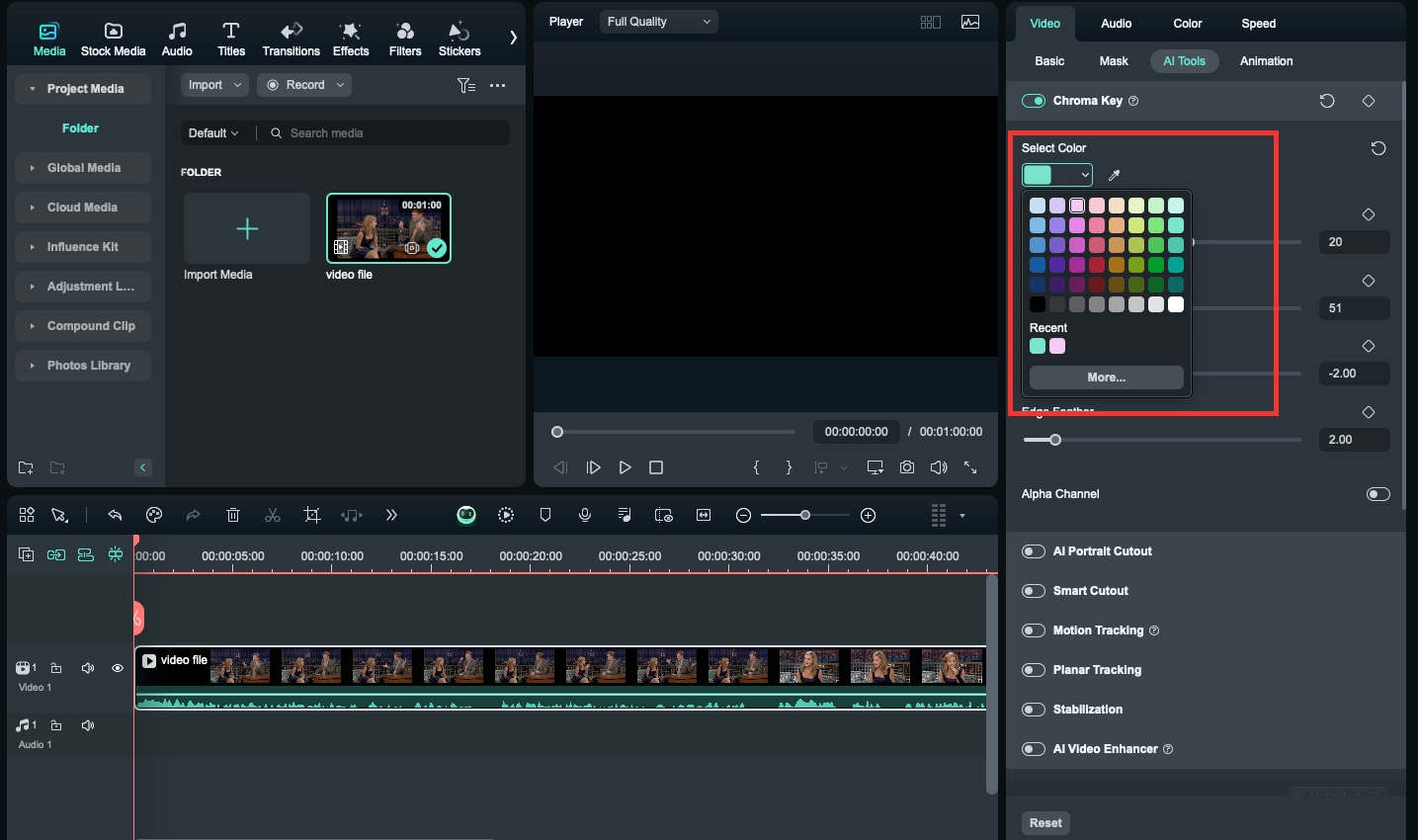 choose the color in filmora for mac