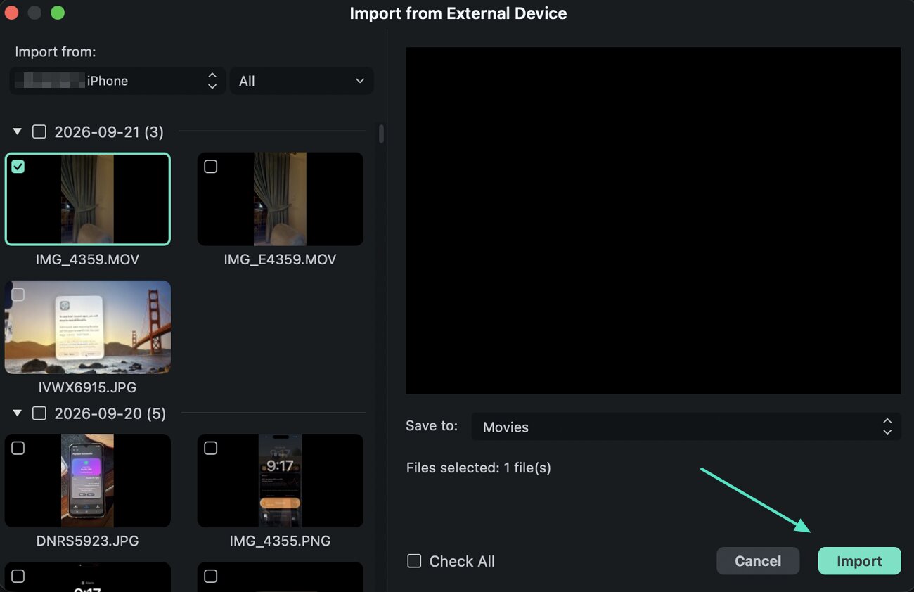 Add a clip by importing it from an iPhone
