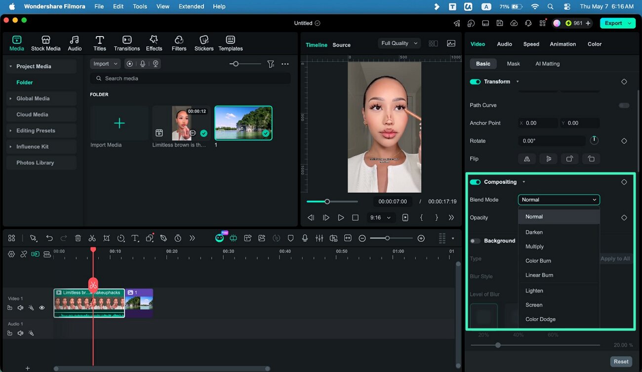 customize compositing settings filmora mac