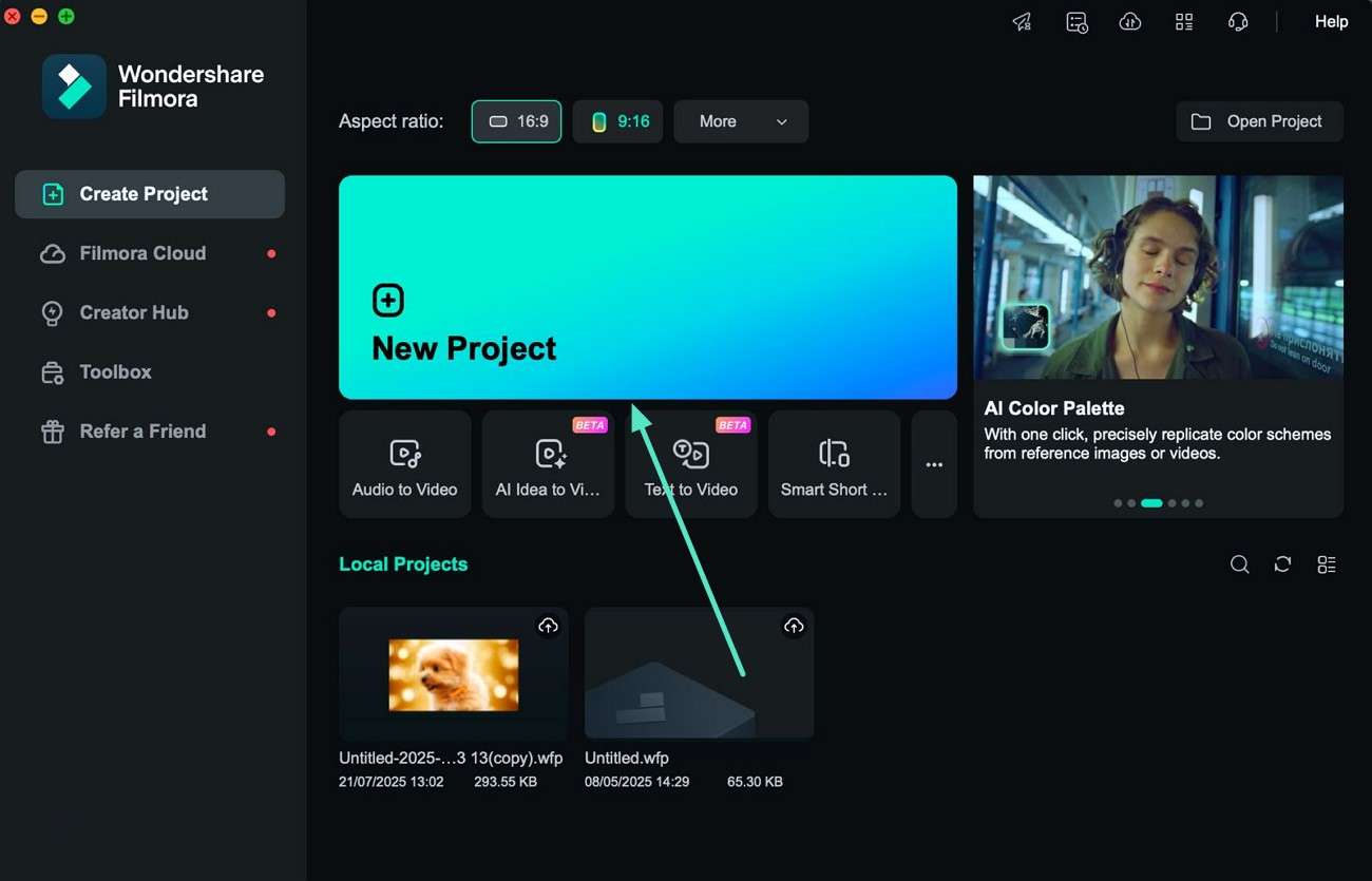 create new filmora project