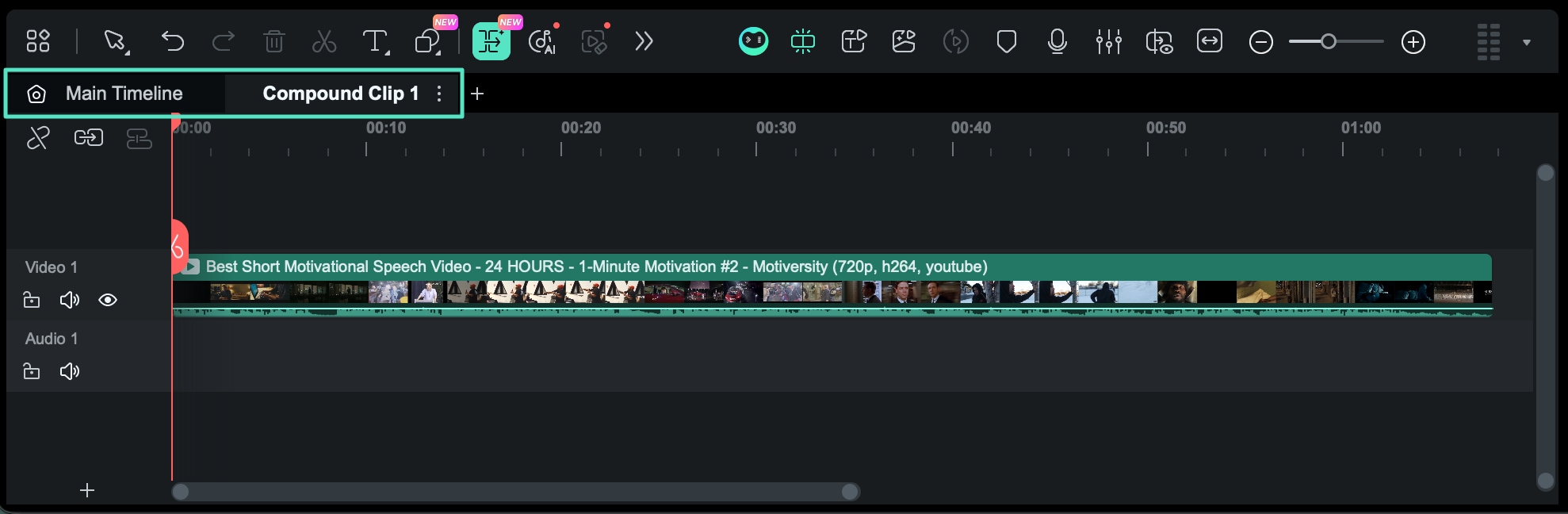 Timeline tabs for compound clips