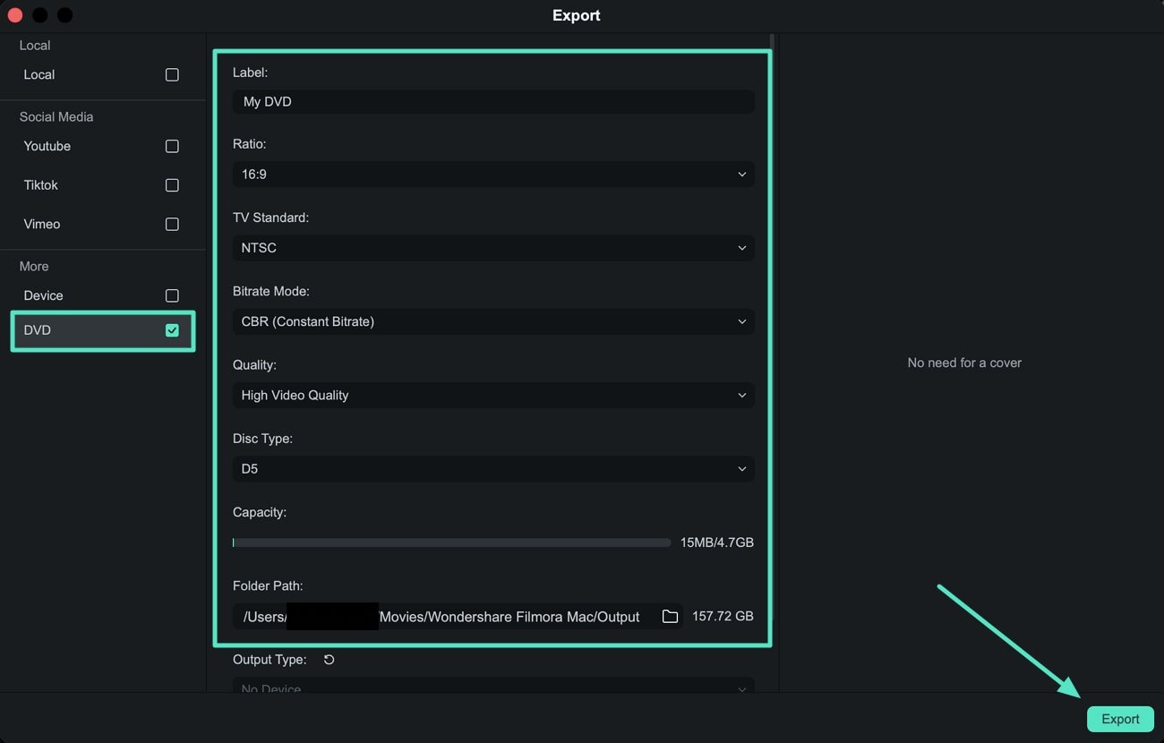 adjust dvd video export settings