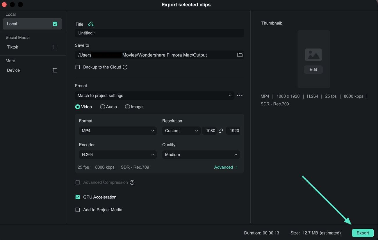batch export settings filmora