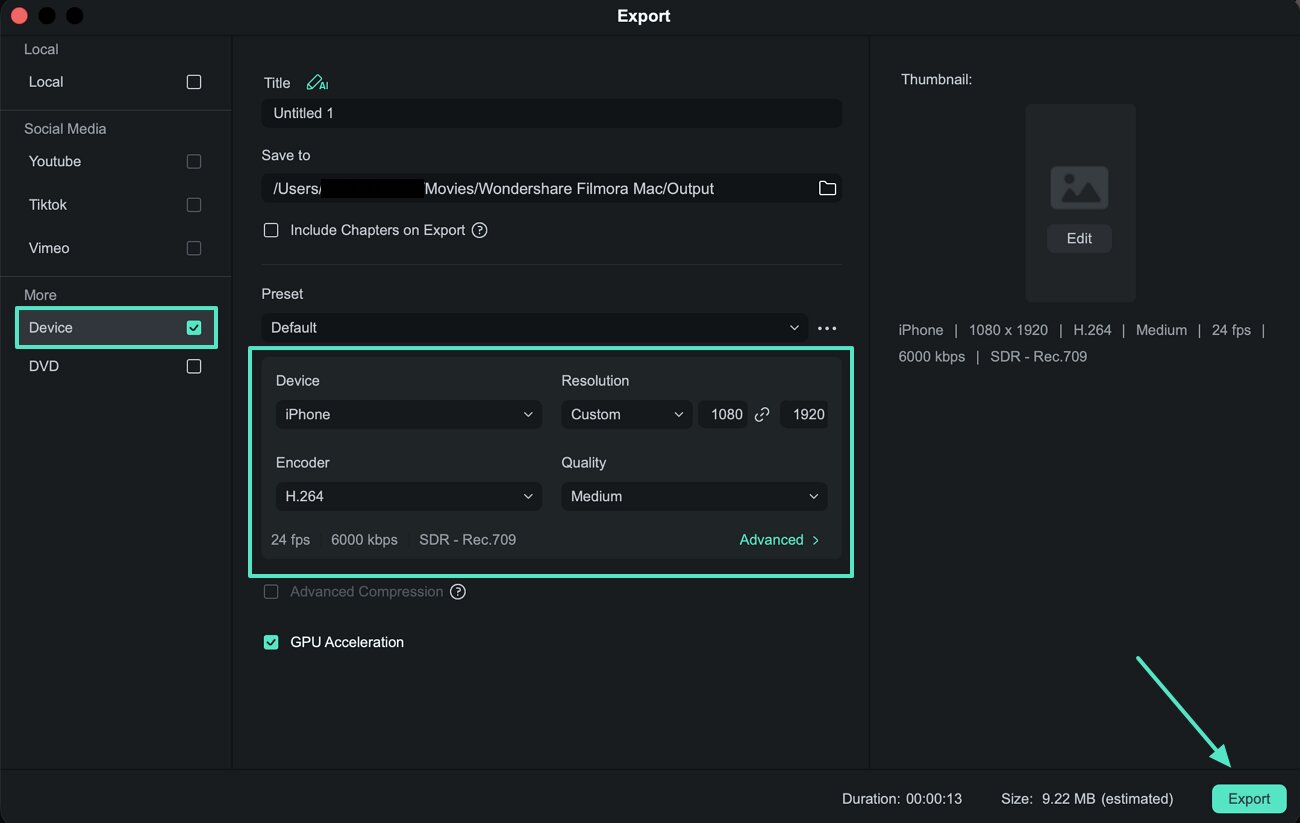 select device video export options