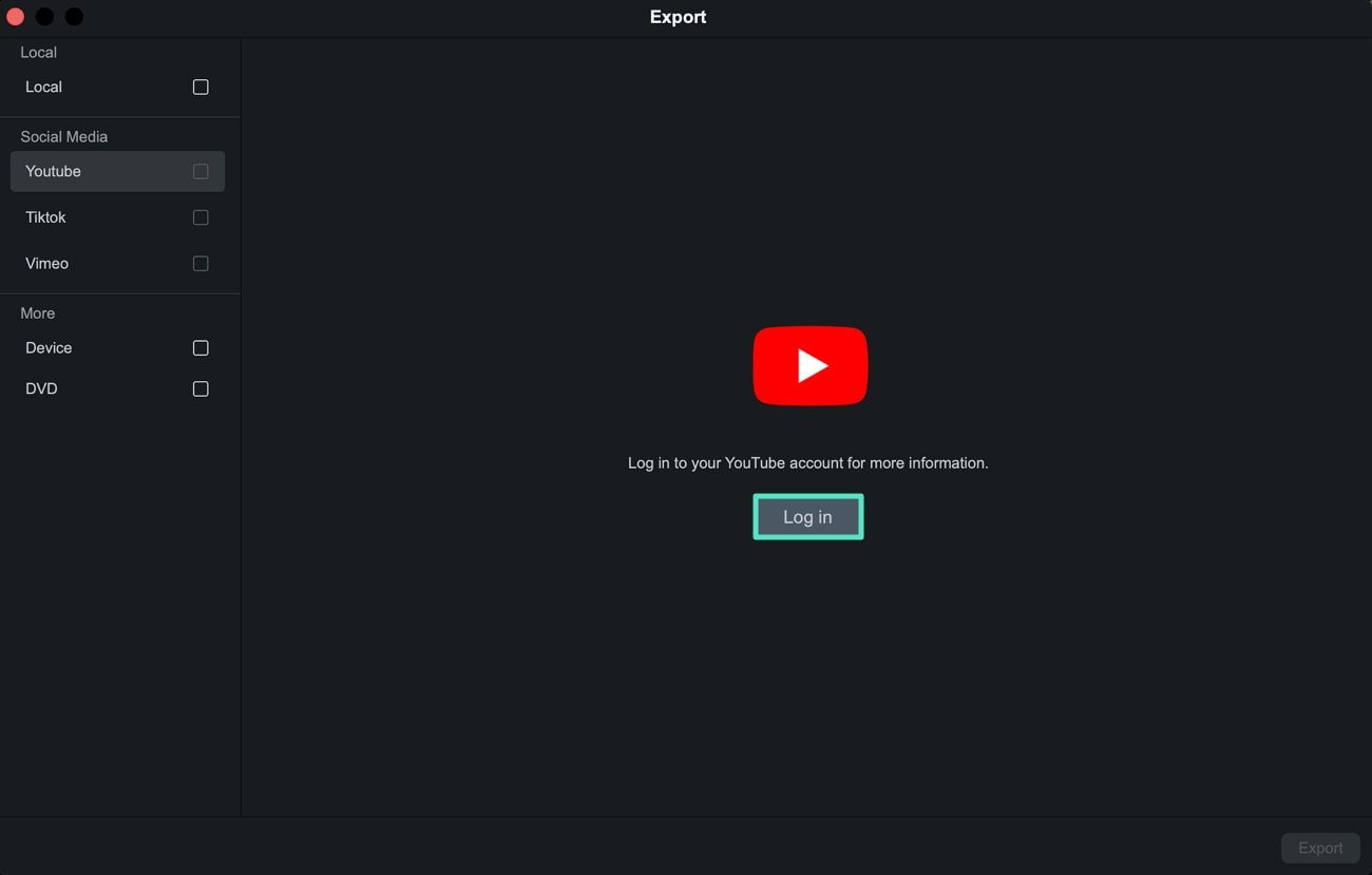 connect youtube account for export