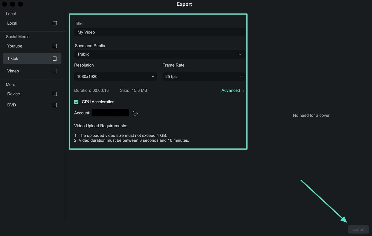adjust tiktok video export settings