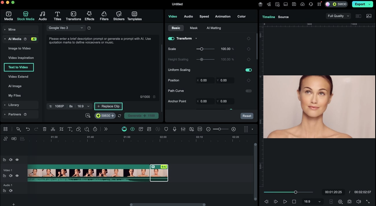 access text to video and replace clip