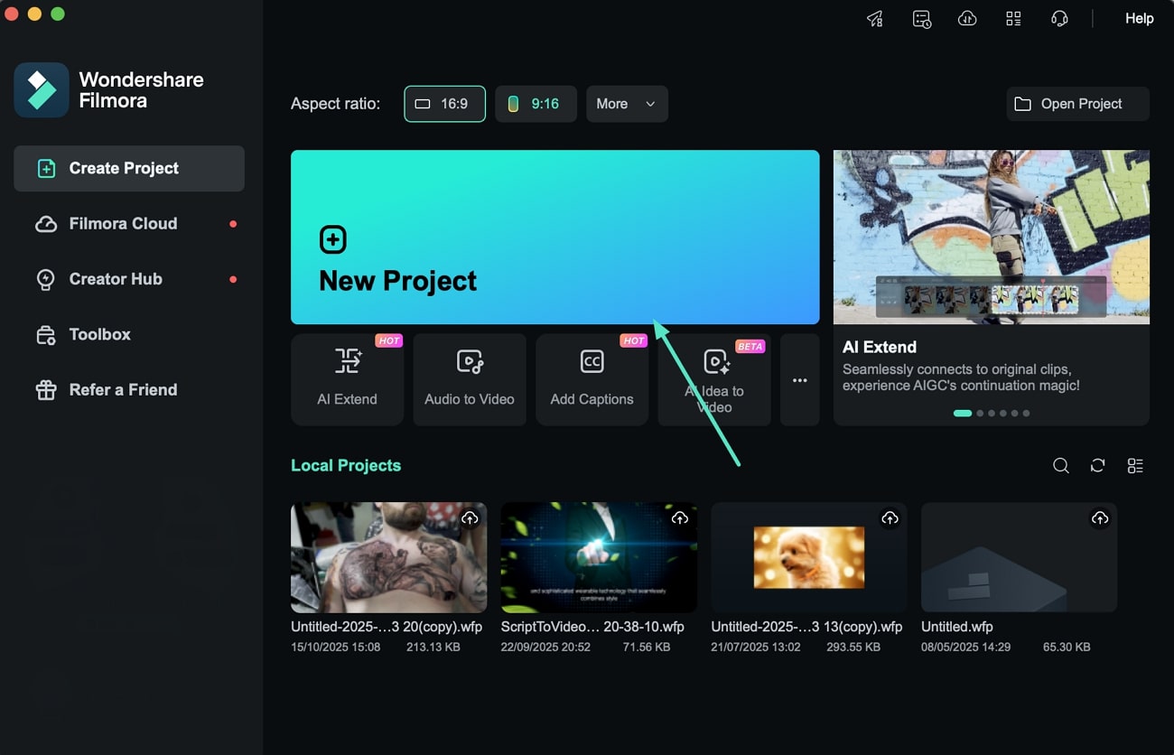 create new filmora project