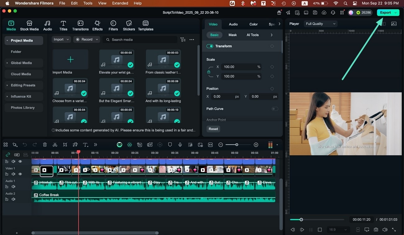 review and export generated video