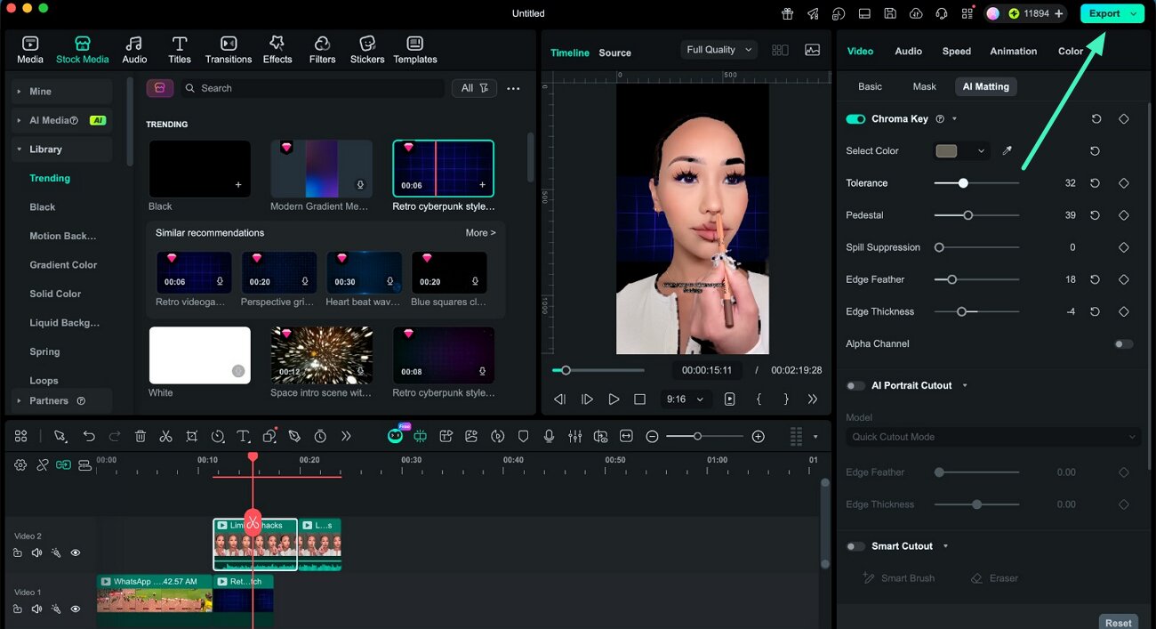 add replacement background export video