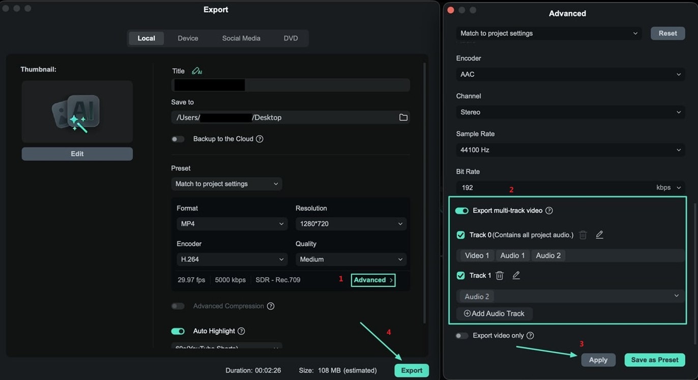 turn on multi track function