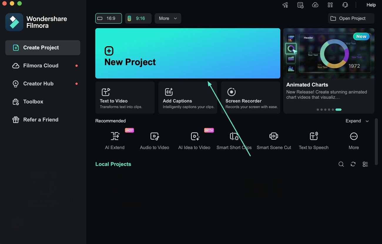 create new filmora project