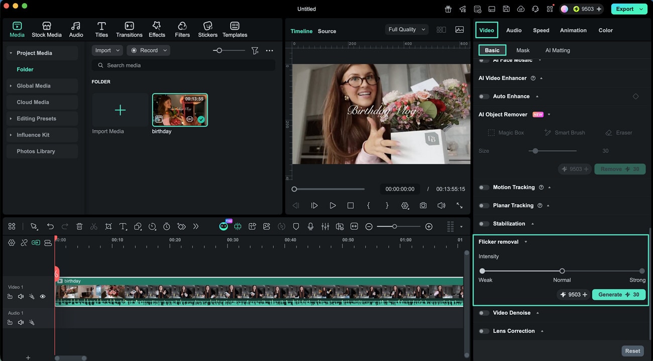 choose flicker remover adjust strength