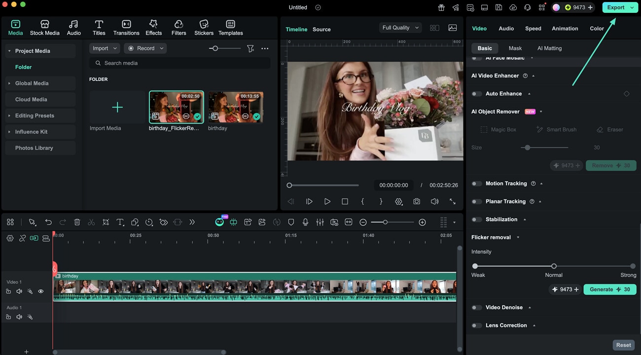 export video with flicker removed