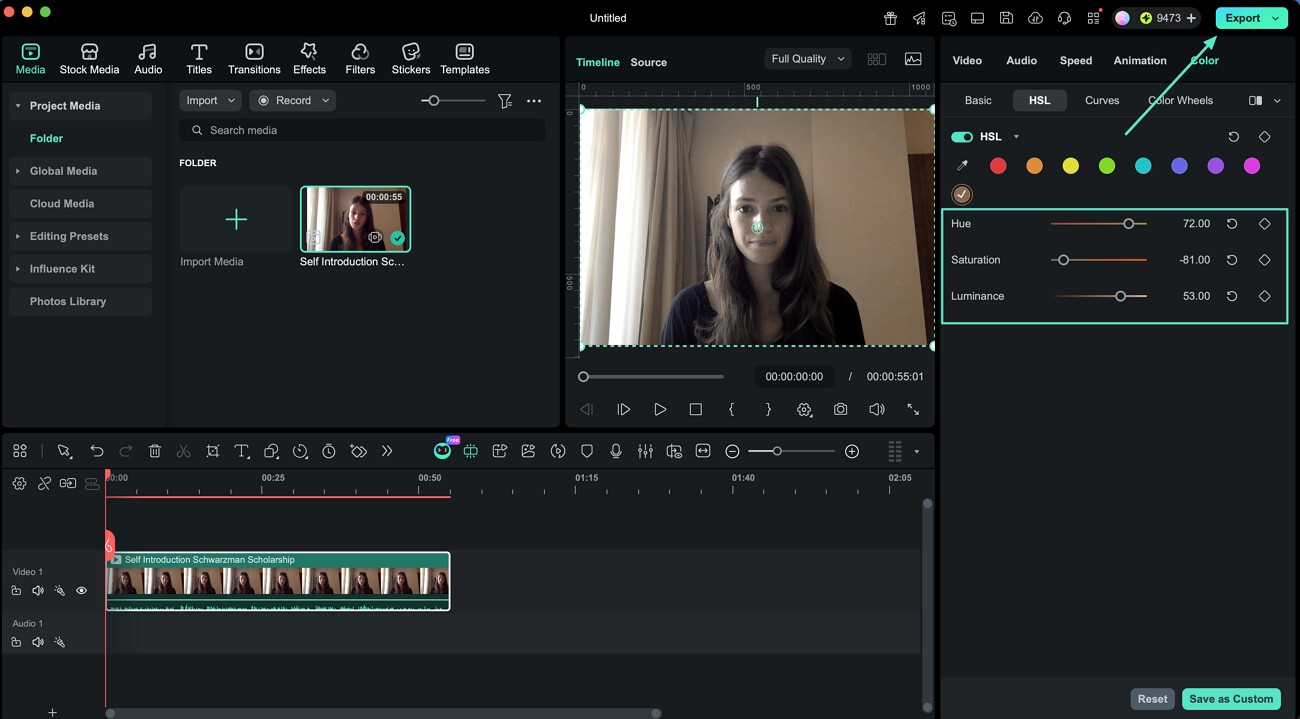ajuster la couleur et enregistrer la vidéo