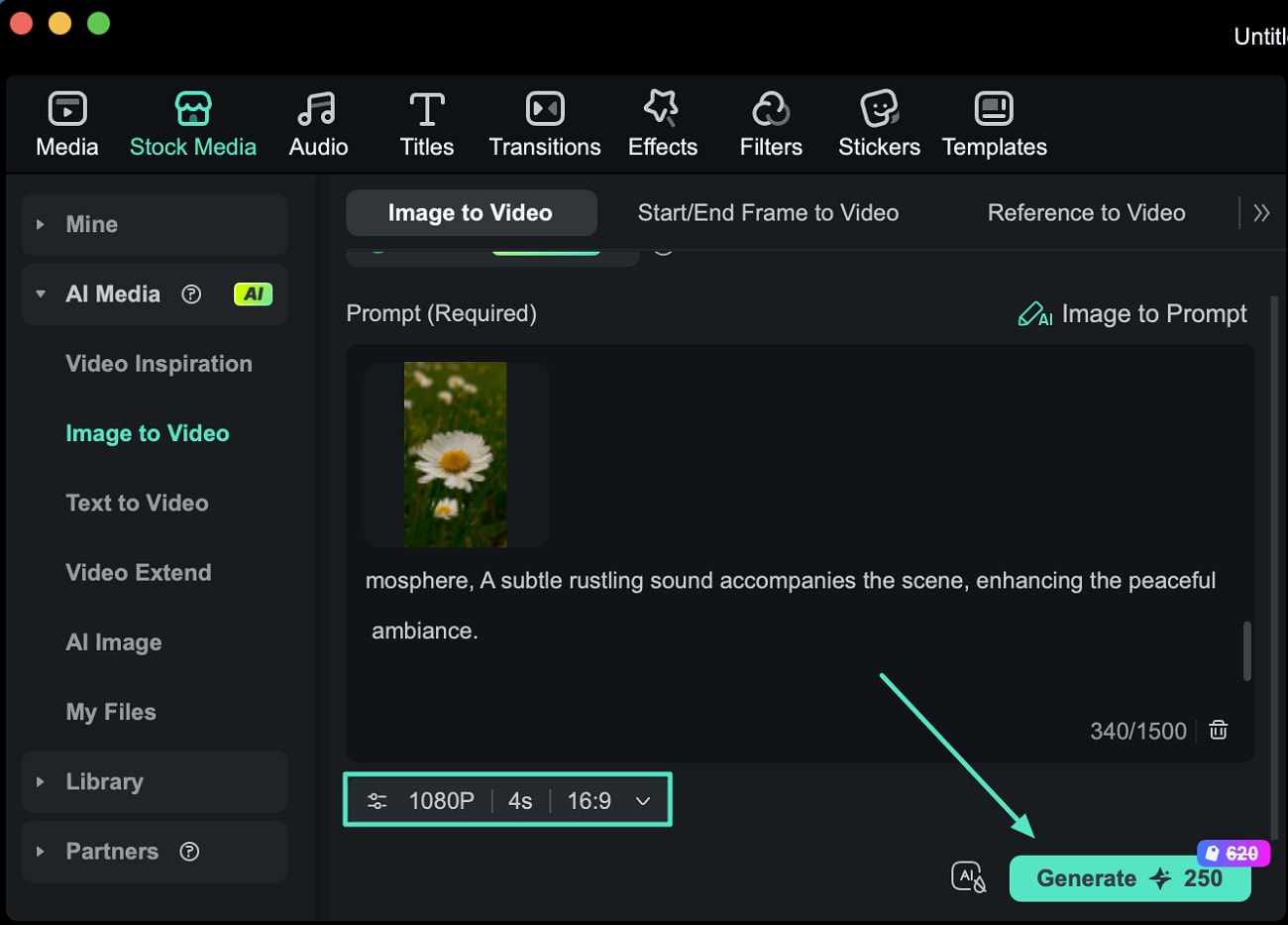 動画設定を調整して生成を開始する画面