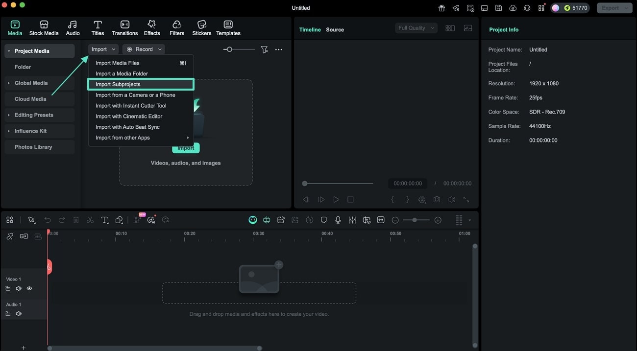 import media folder filmora