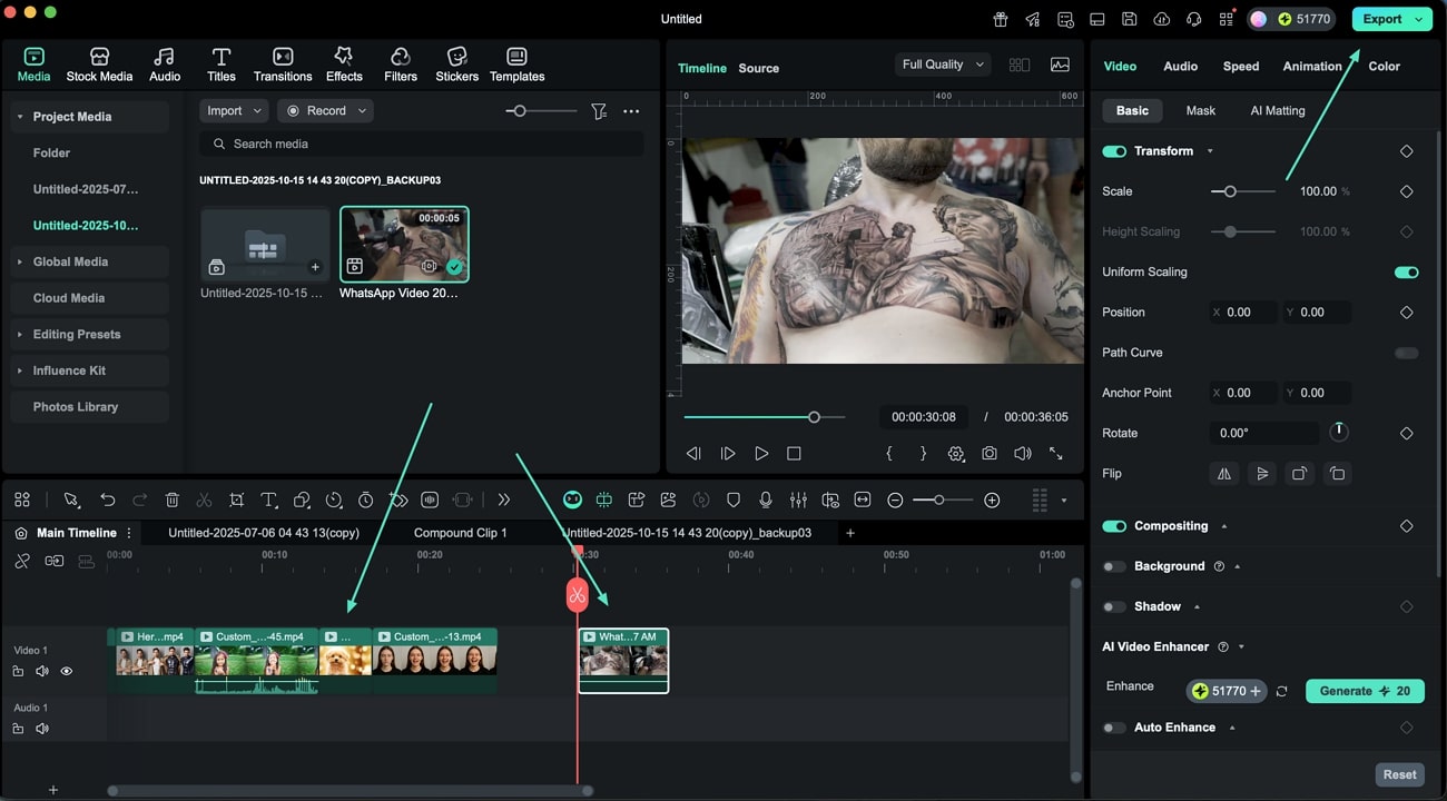 edit multiple projects on timeline