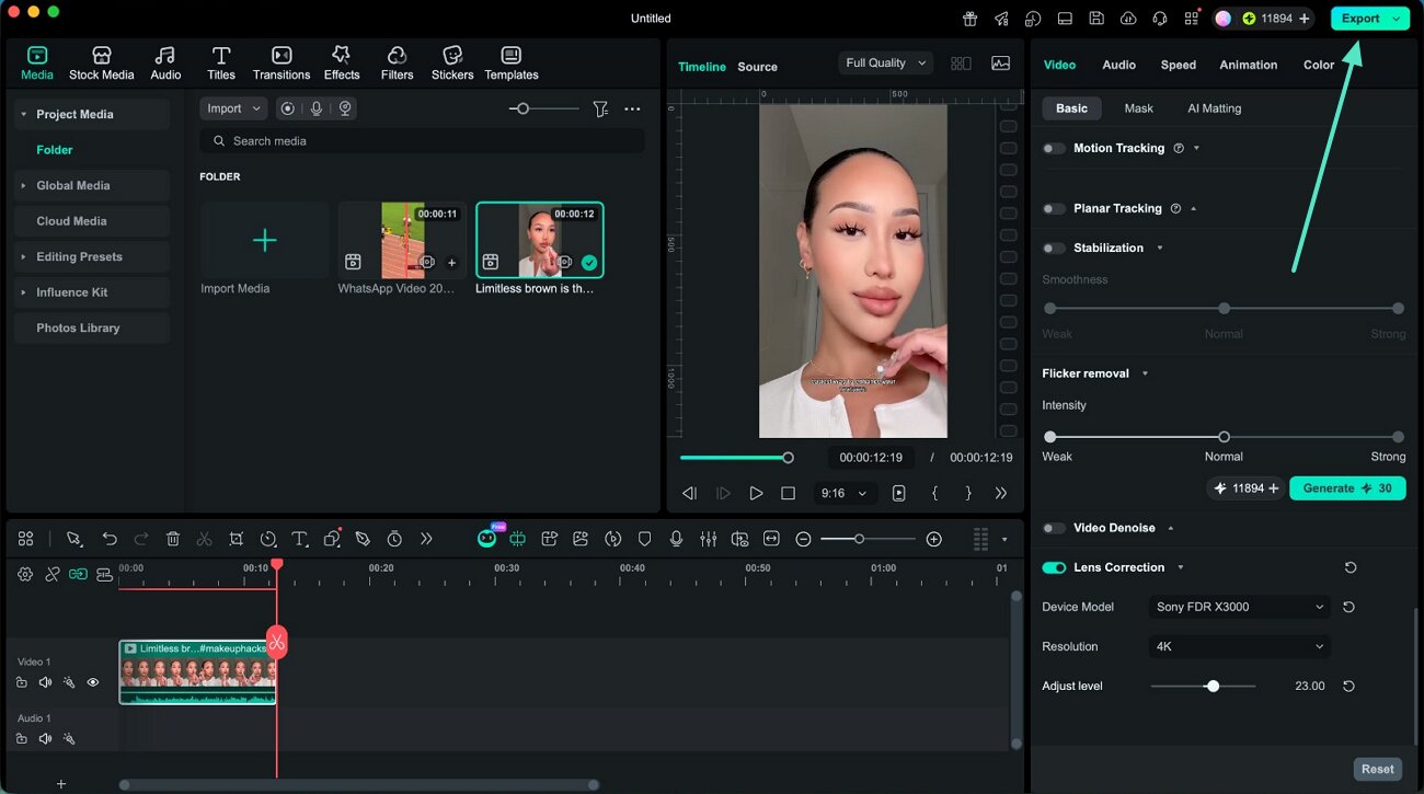 reset lens correction export video mac