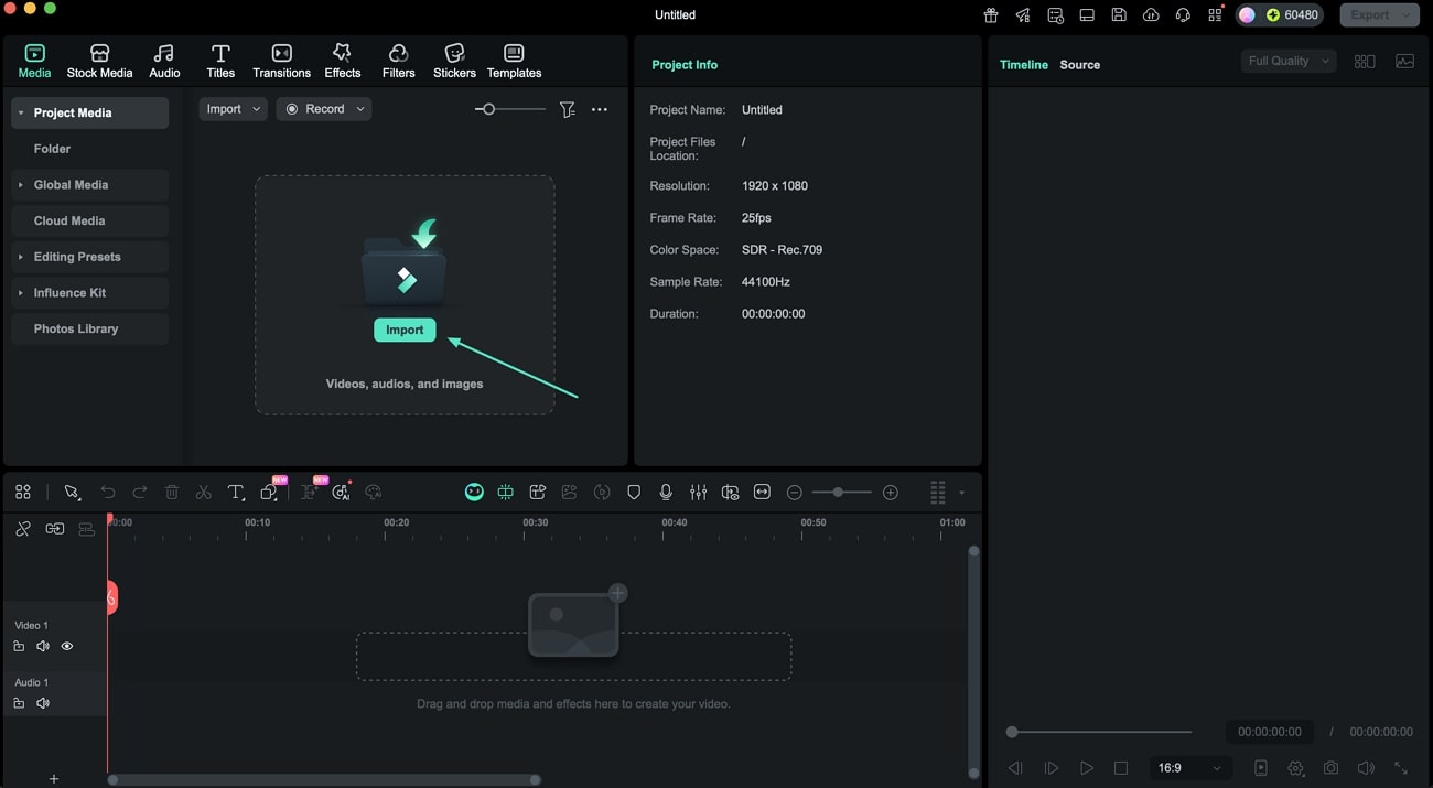 open filmora new project