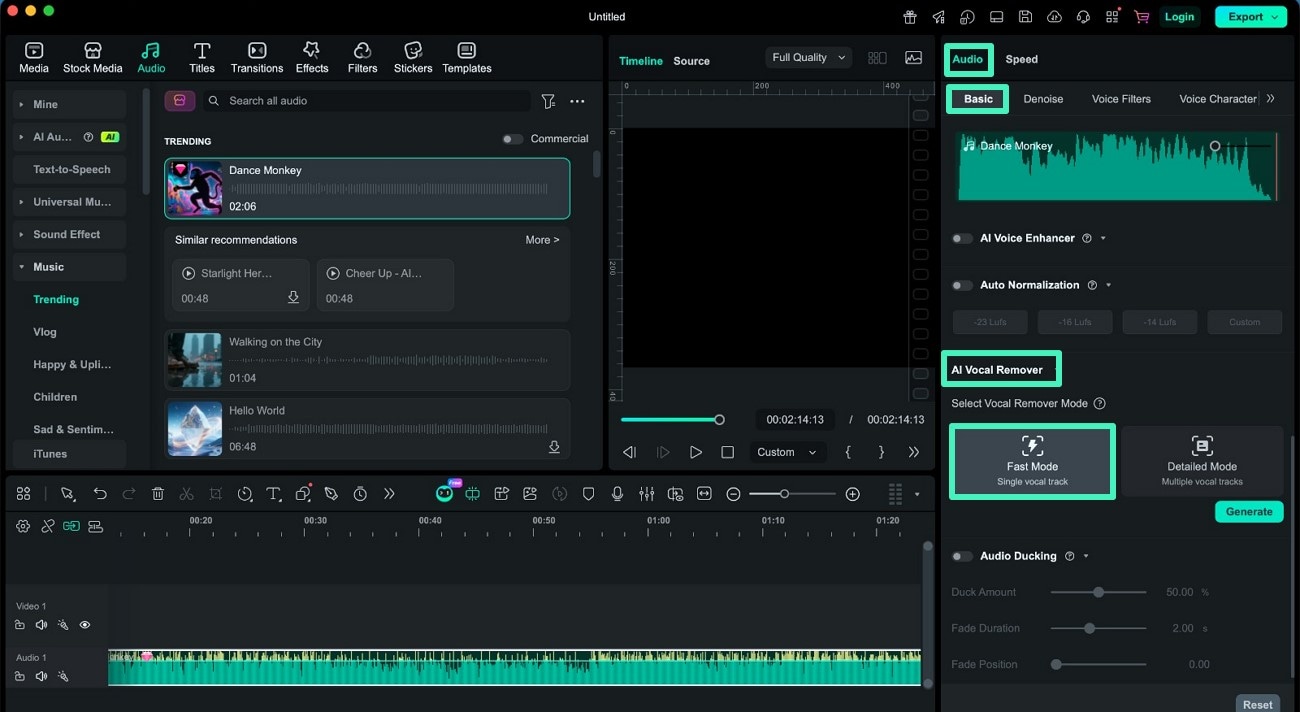 select fast mode from vocal remover on mac