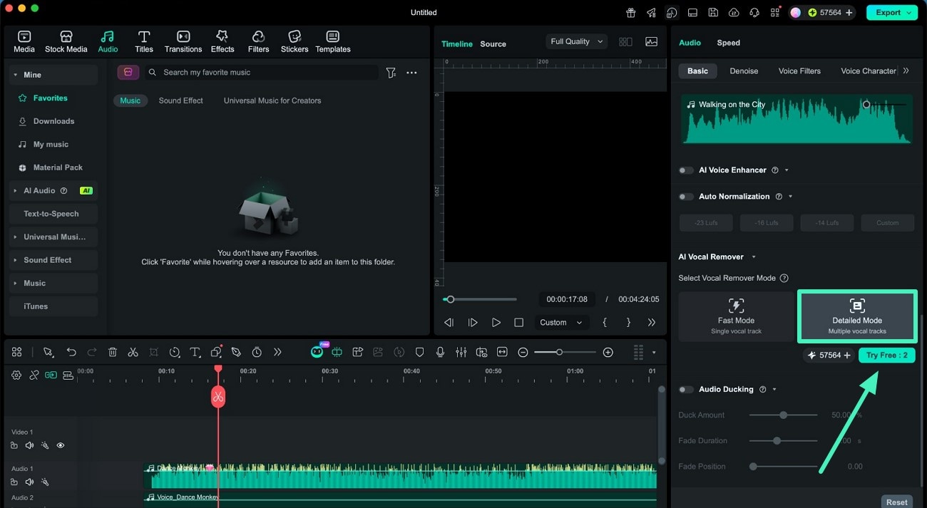 choose detailed vocal remover mode on mac