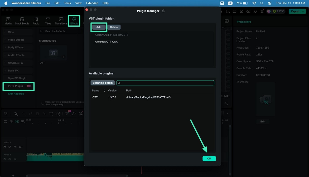 choose and add audio plugin
