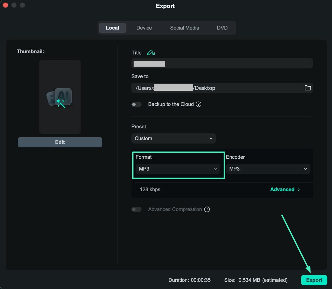 save audio file as mp3