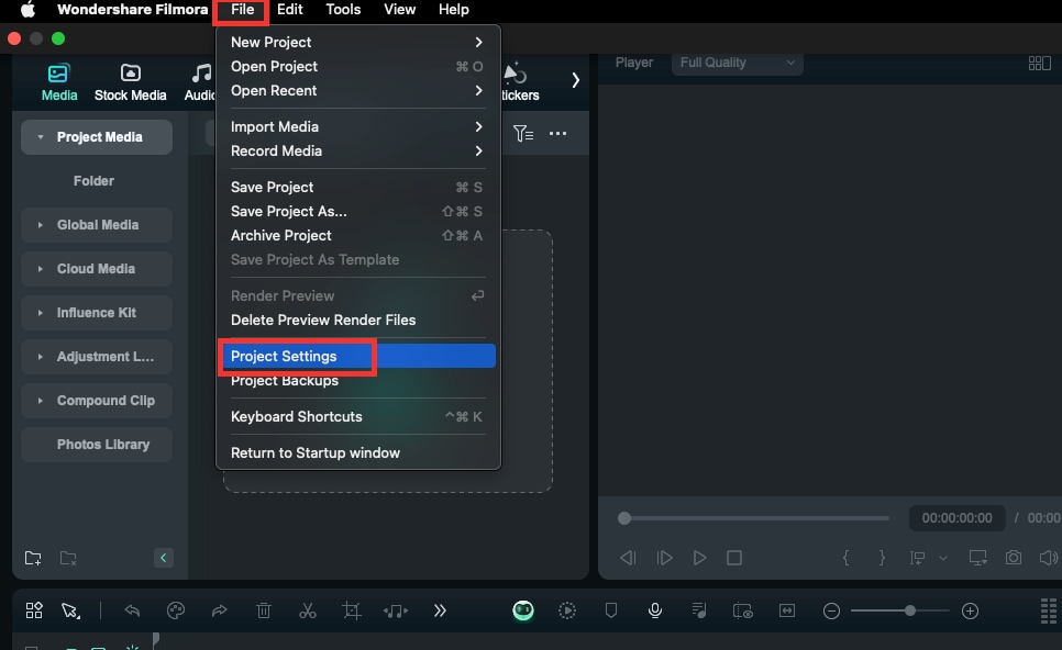 Project Settings on Mac