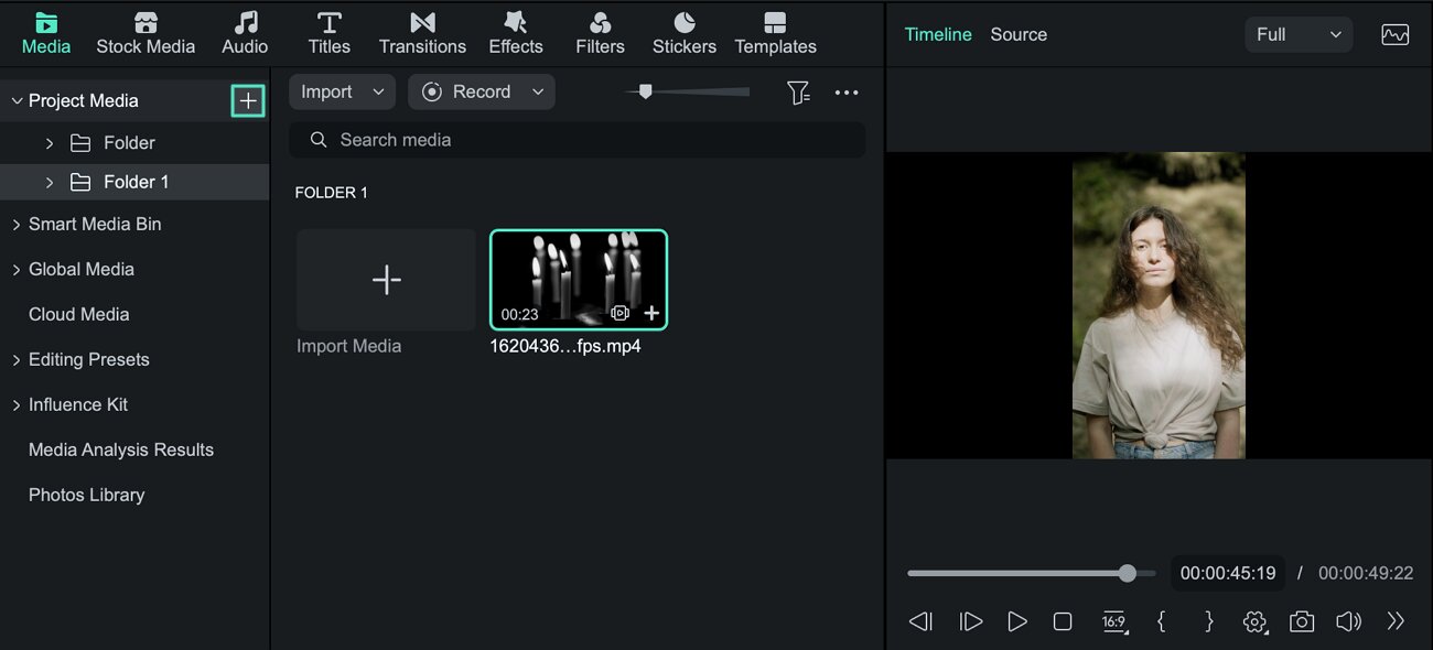 Folder management in Filmora for Mac