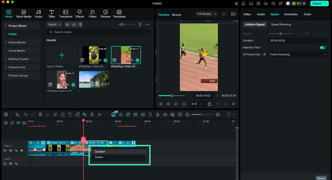 adjust freeze frame duration filmora mac