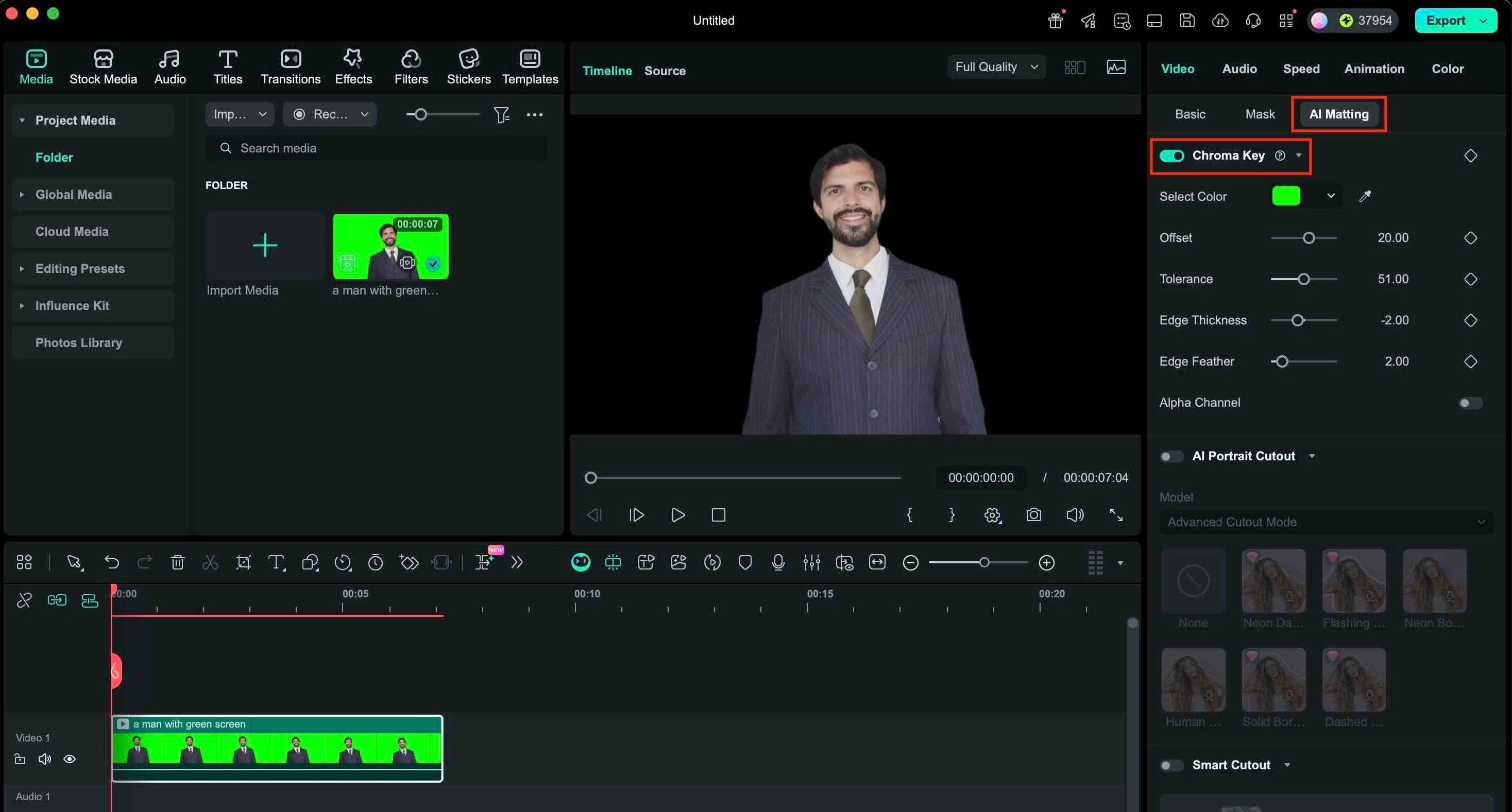 enable the chroma key in filmora for mac