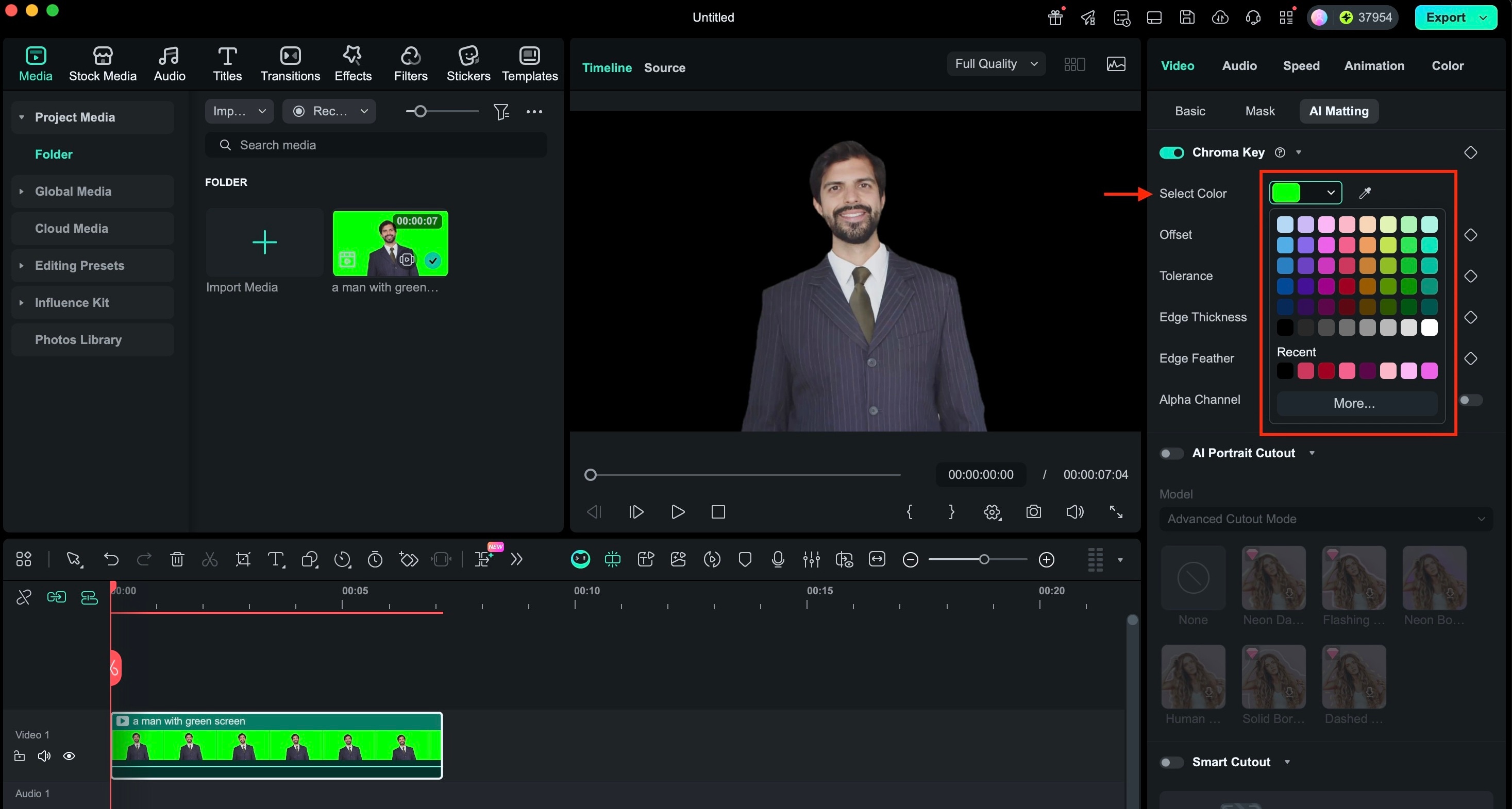choose the color in filmora for mac