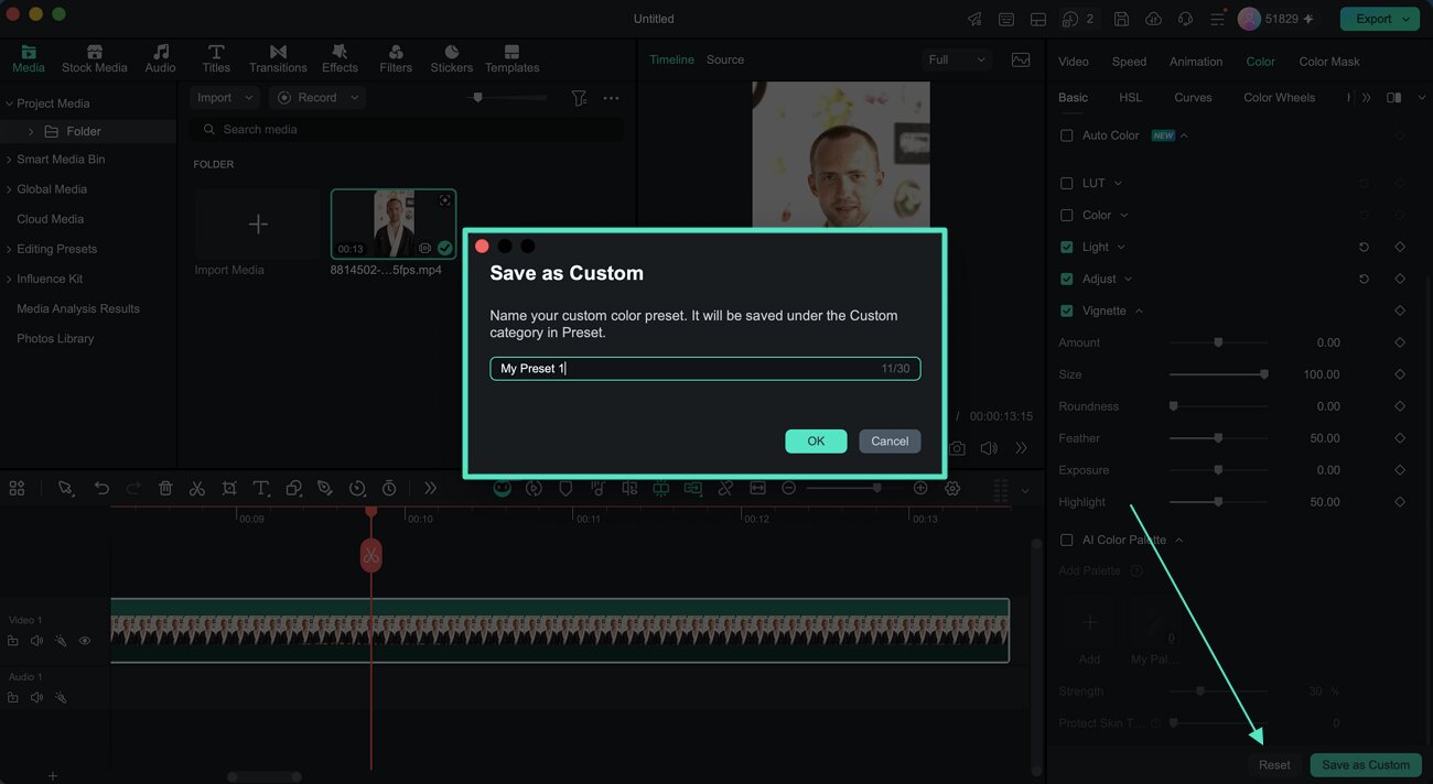 save custom vignette effect
