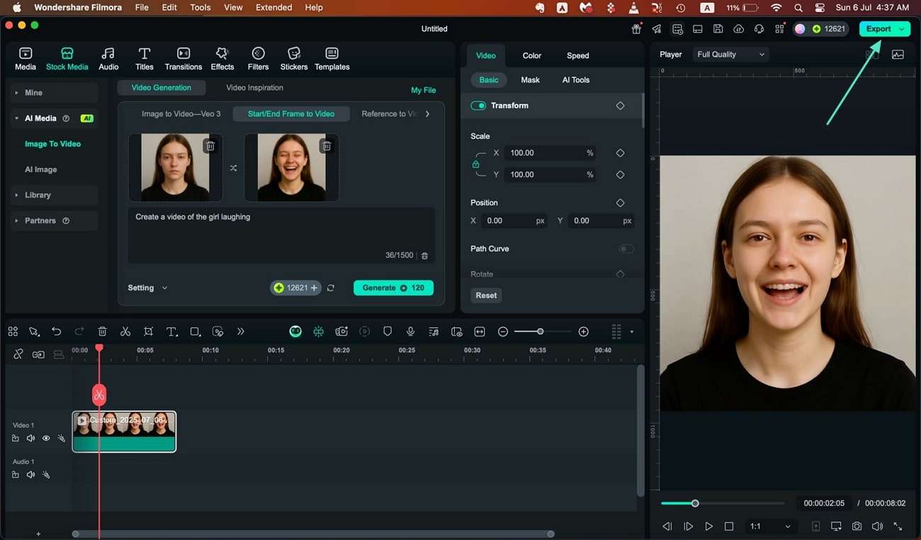generate framed video content and export