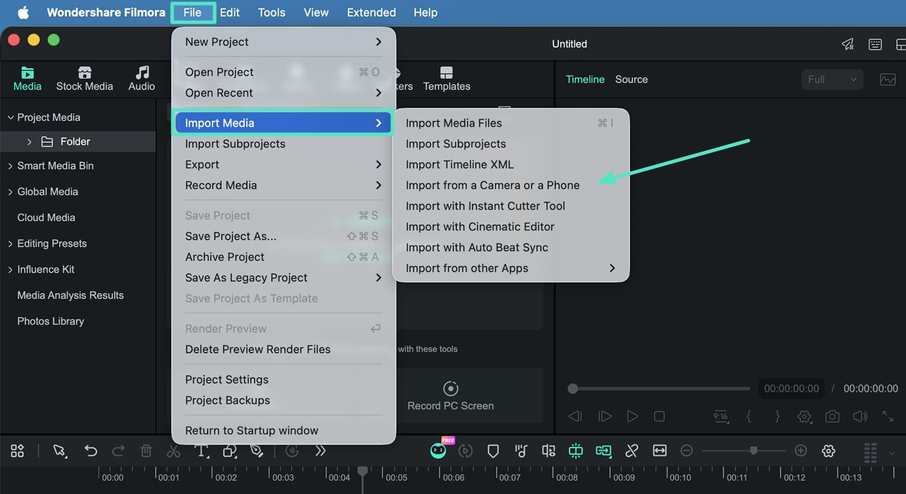 access filmora media import options