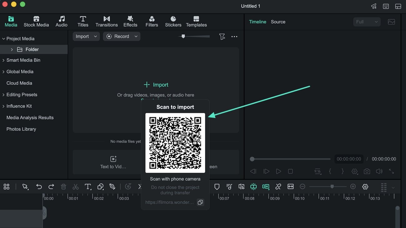 scan filmora media import code